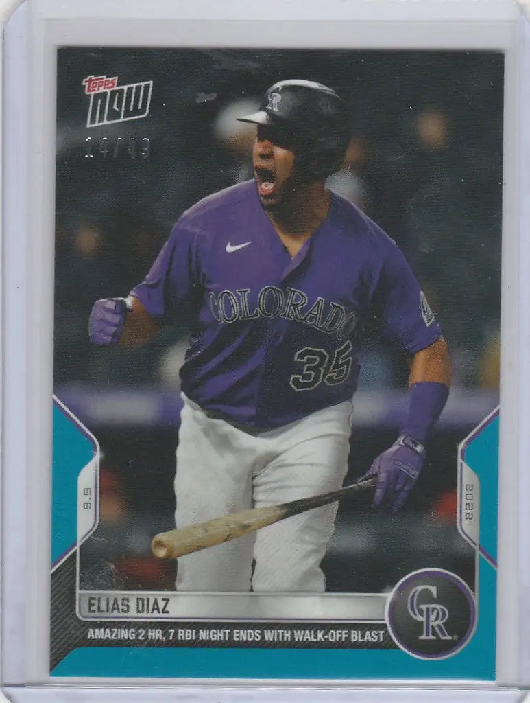 Elias Diaz Colorado Rockies baseball card, 2022 Topps Now Parallel, swinging bat