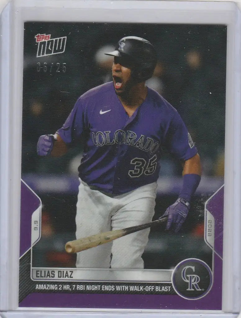 Elias Diaz Colorado Rockies player card in purple jersey 2022 TOPPS NOW PARALLEL