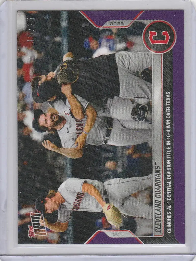 Baseball trading card of a Cleveland Guardians player pitching, Guardians Central Division