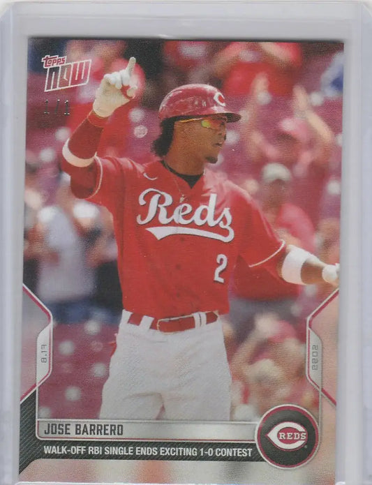 Baseball card of Jose Barrero in red uniform for Cincinnati Reds, 2022 Topps Now