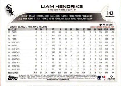 2022 Topps Opening Day Liam Hendriks baseball card with original gloss, White Sox