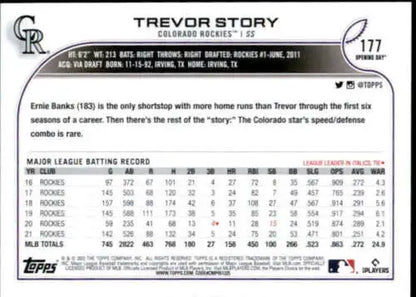 Trevor Story baseball card from 2022 Topps Opening Day showcasing original gloss finish