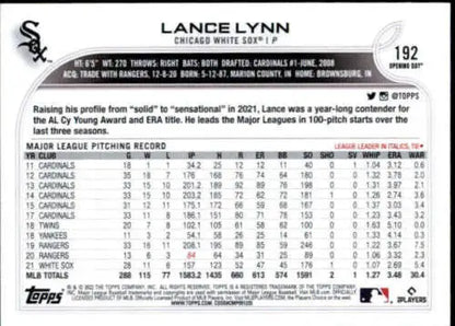 Lance Lynn baseball card 2022 Topps Opening Day NM-MT original gloss collectible