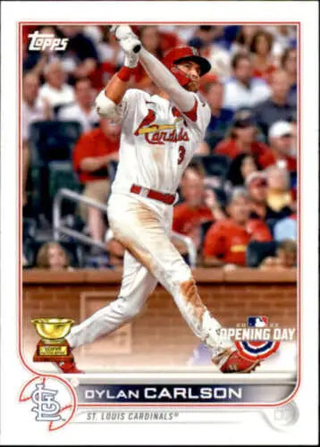 Dylan Carlson baseball card from 2022 Topps Opening Day features original gloss design