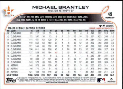 2022 Topps Opening Day #49 Michael Brantley NM-MT Astros baseball card with original gloss