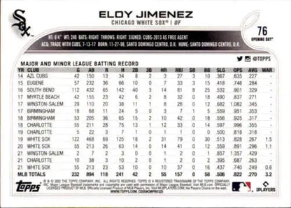 2022 Topps Opening Day Eloy Jimenez baseball card with original gloss, White Sox collectible