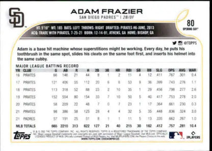 2022 Topps Opening Day #80 Adam Frazier baseball card with original gloss for collectors