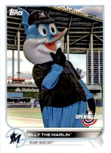 Billy the Marlin baseball card from 2022 Topps Opening Day, features original gloss