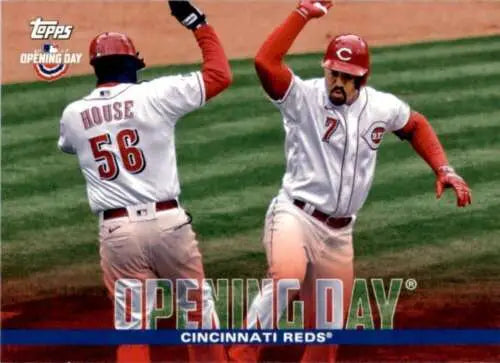 Cincinnati Reds players celebrating on a 2022 Topps Opening Day baseball card, NM-MT