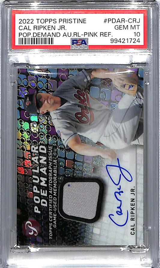 PSA-graded Cal Ripken Jr. autographed card with jersey patch from Topps Pristine Popular Demand