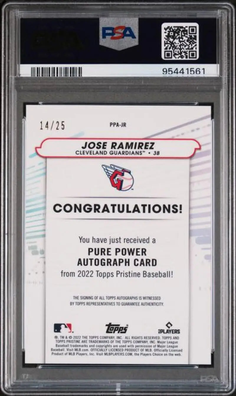 PSA-graded Jose Ramirez Pure Power Refractor autographed baseball card 14/25