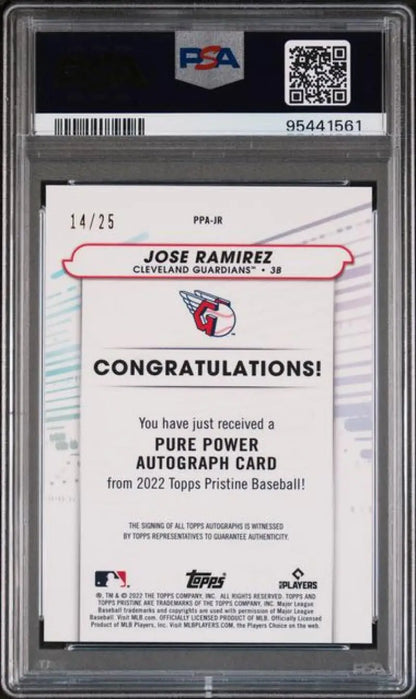 PSA-graded Jose Ramirez Pure Power Refractor autographed baseball card 14/25