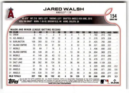 2022 Topps Royal Blue #154 Jared Walsh baseball card with original gloss and NM-MT condition