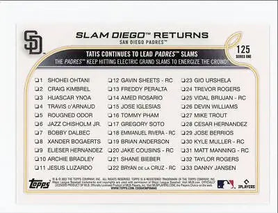 Baseball card back of 2022 Topps Slam Diego Returns San Diego Padres #125