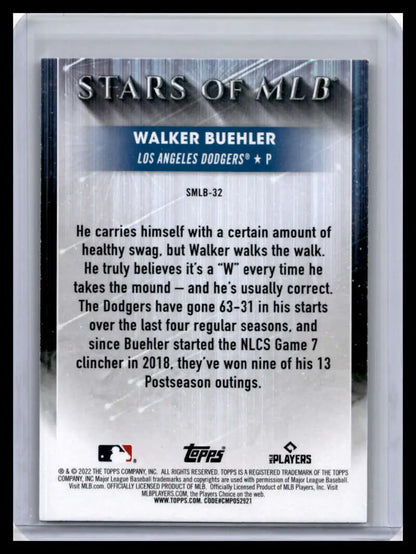 Baseball card of Walker Buehler from the Los Angeles Dodgers Stars of MLB series