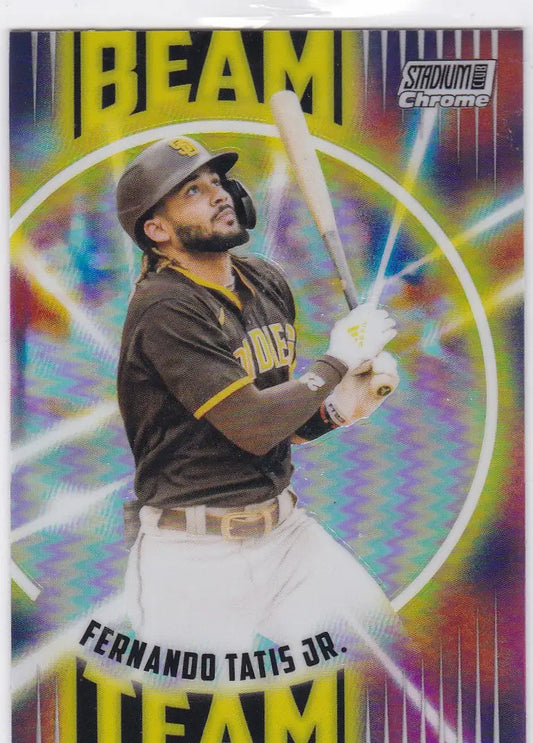 Baseball trading card of Fernando Tatis Jr. in Padres uniform for Topps Stadium Club Beam Team