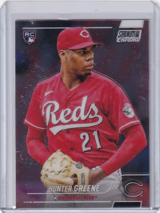 Baseball card of Hunter Greene Cincinnati Reds in Topps Stadium Club Chrome #133