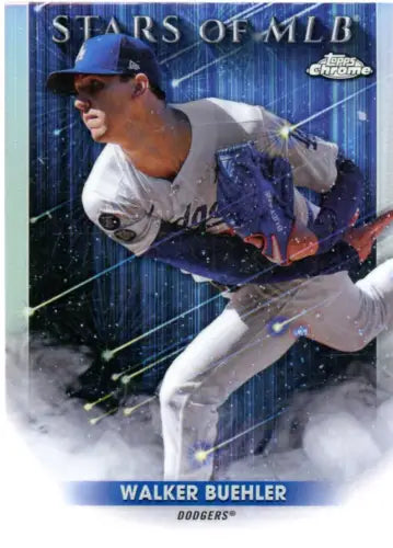 Walker Buehler MLB Chrome card from 2022 Topps Stars of Los Angeles Dodgers