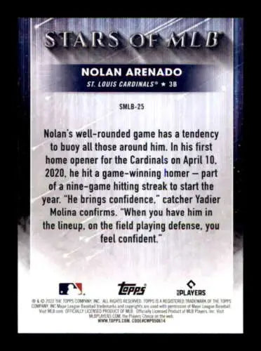 2022 Topps Stars of MLB Nolan Arenado baseball card with original gloss Cardinals