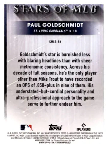 Paul Goldschmidt Topps Stars MLB card featuring original gloss, NM-MT condition