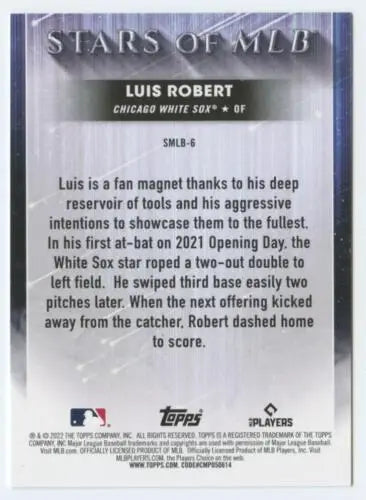 Luis Robert 2022 Topps Stars baseball card NM-MT original gloss with White Sox design