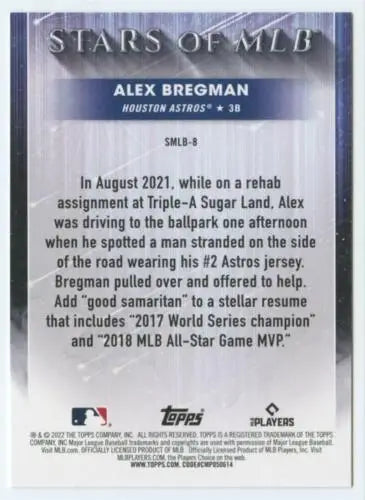 Alex Bregman baseball card 2022 Topps Stars of MLB with original gloss for collectors