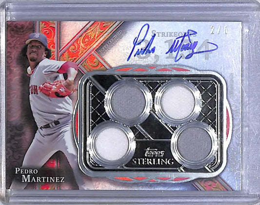 2022 Topps Sterling Strikes Relics Red #STAR-PMA Pedro Martinez EX Excellent MEM Auto 2/5 Boston Red Sox Baseball Card Image 1