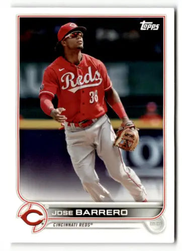 Cincinnati Reds baseball card of Jose Barrero in red jersey from Topps Team Sets