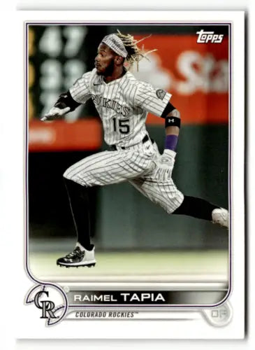 Baseball card of Raimel Tapia in pinstriped uniform from Topps Team Sets Colorado