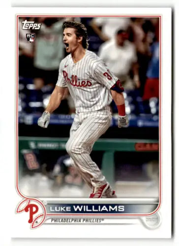 Baseball card of Luke Williams in white pinstriped uniform from Topps Team Sets Philadelphia