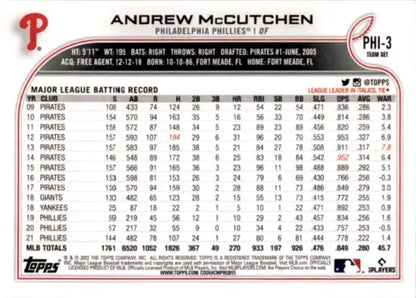 2022 Topps Team Sets Philadelphia Phillies Andrew McCutchen original gloss baseball card