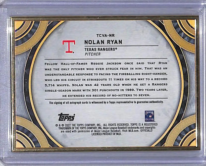 Back side of 2022 Topps Transcendent Nolan Ryan Texas Rangers Baseball Card 15/15 Auto