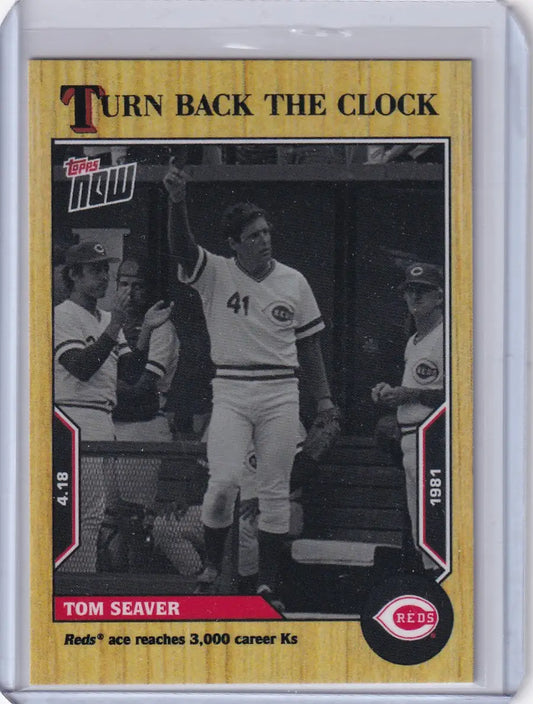 Baseball card featuring Tom Seaver in a Turn Back The Clock design for Cincinnati Reds