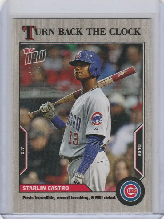 Baseball card of Starlin Castro at bat, Topps Turn Back the Clock, Chicago Cubs