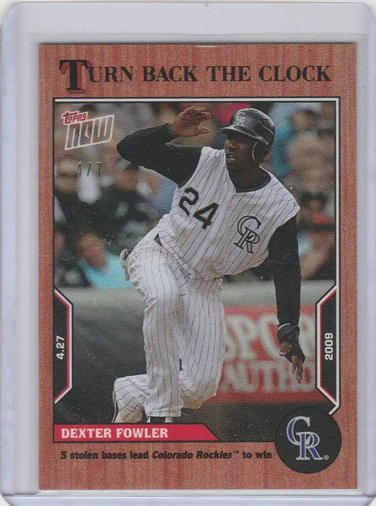 Baseball card of Dexter Fowler Rockies in batting stance, 2022 Topps Turn Back the Clock Cherry Parallel