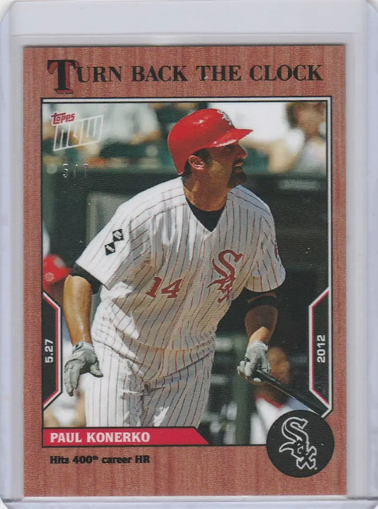 Baseball card of Paul Konerko White Sox in pinstripes from Topps Turn Back Cherry Parallel