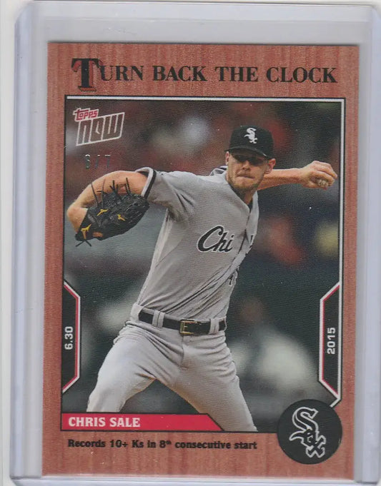 Baseball card showcasing Chris Sale White Sox in mid-throw, Topps Turn Back Cherry Parallel