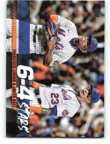 Baseball trading card featuring Javier Baez and Francisco Lindor in pinstriped uniforms