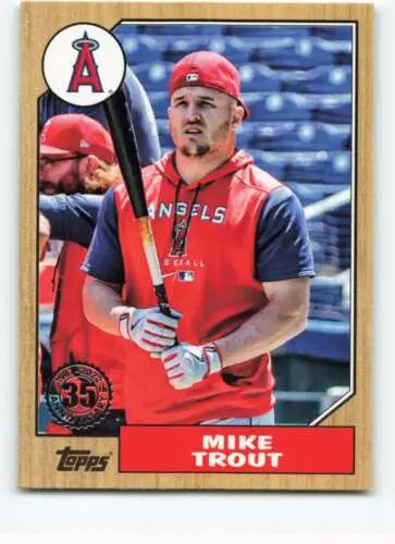 Mike Trout 2022 Topps Update 1987 Baseball card with original gloss from Angels