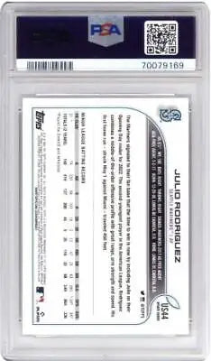 Graded Julio Rodriguez baseball card from 2022 Topps Update Julio Rodriguez #US44 PSA 9