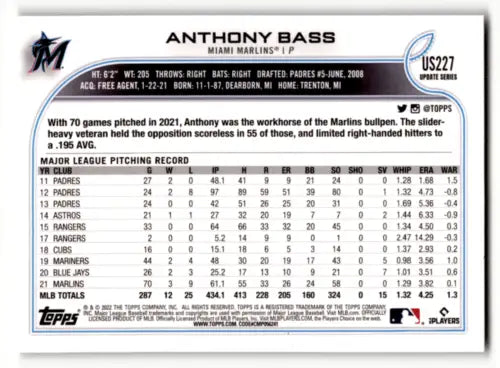 Anthony Bass 2022 Topps Update Rainbow Foil baseball card with original gloss finish