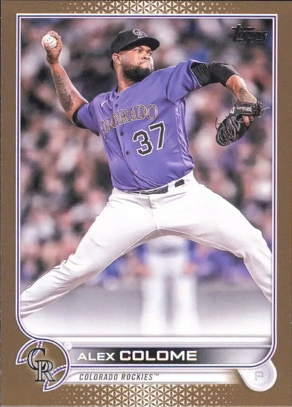 2022 Topps Update Series Alex Colome Gold baseball card with Colorado Rockies jersey