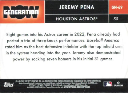 Baseball card back of 2022 Topps Update Series Jeremy Pena Rookie Houston Astros MLB