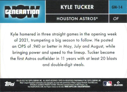 Kyle Tucker baseball card from 2022 Topps Update Series Generation Now Houston Astros