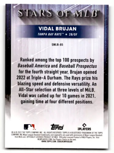 Baseball card back of 2022 Topps Update Stars Vidal Brujan NM-MT Rays original gloss