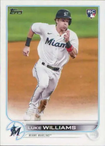 Baseball card of US104 Luke Williams running for the Miami Marlins, Topps Update original gloss