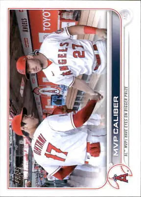 Baseball card of Shohei Ohtani and Mike Trout from Topps Update 2022