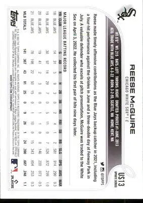 2022 Topps Update Reese McGuire Chicago White Sox Baseball Card NM-MT Quality