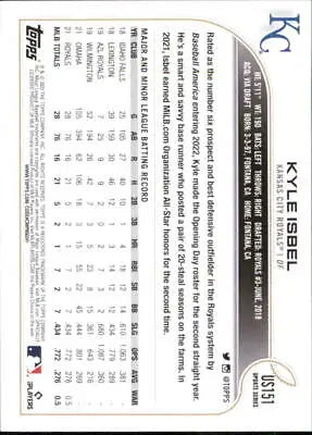 2022 Topps Update #US151 Kyle Isbel Kansas City Royals MLB Baseball Card NM-MT