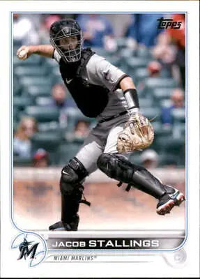 Baseball catcher Jacob Stallings in action on 2022 Topps Update US175 card